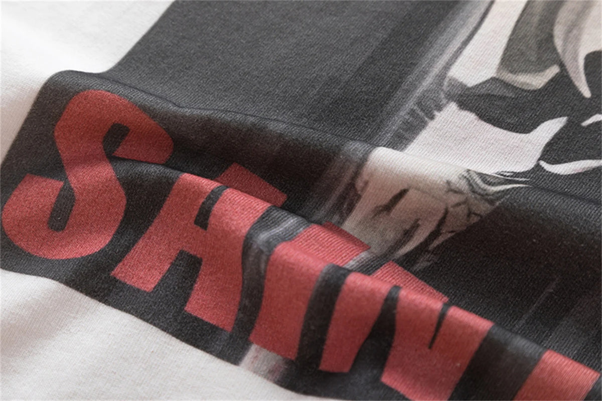 Summer Vintage Retro Letter Print High-Street Loose Casual Cotton T-Shirt Tops Street King Limited