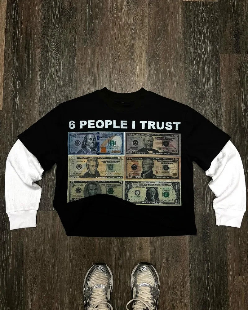 Street Harajuku vintage clothing printed patchwork long sleeve hoodie T-shirt men Y2k new hip hop fashion trend couple loose top Street King Limited