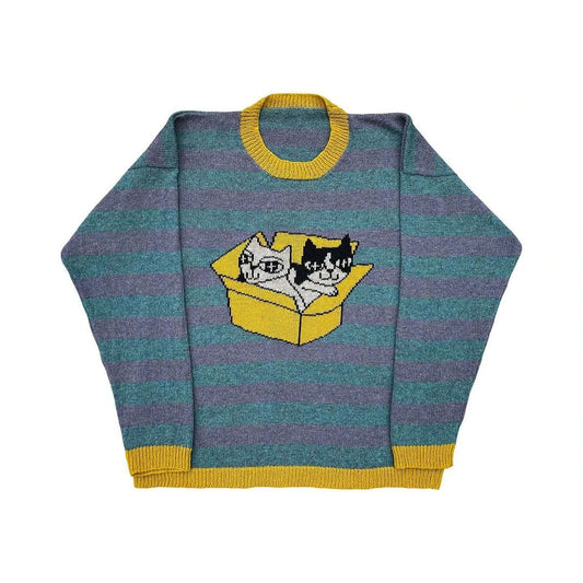 Y2K Women's Sweater Clothing Vintage Knitted Wool Sweater Jumper Round Neck Stripe Cute patterns Round Neck Long Sleeve Clothing Street King Limited