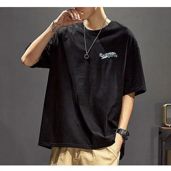 Cotton short-sleeved t-shirt men's ins trendy summer American hip-hop national trend printed loose youth white tops men clothing Street King Limited