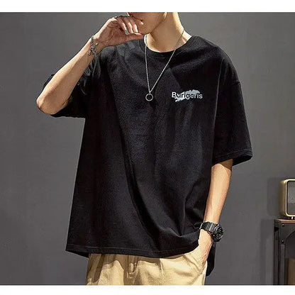 Cotton short-sleeved t-shirt men's ins trendy summer American hip-hop national trend printed loose youth white tops men clothing Street King Limited
