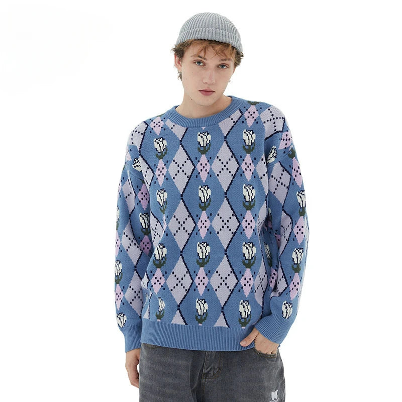 Japanese trend ins retro literary simple sweater winter versatile casual couple Y2K men and women loose round neck sweater tops Street King Limited