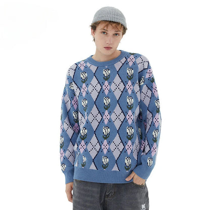 Japanese trend ins retro literary simple sweater winter versatile casual couple Y2K men and women loose round neck sweater tops Street King Limited