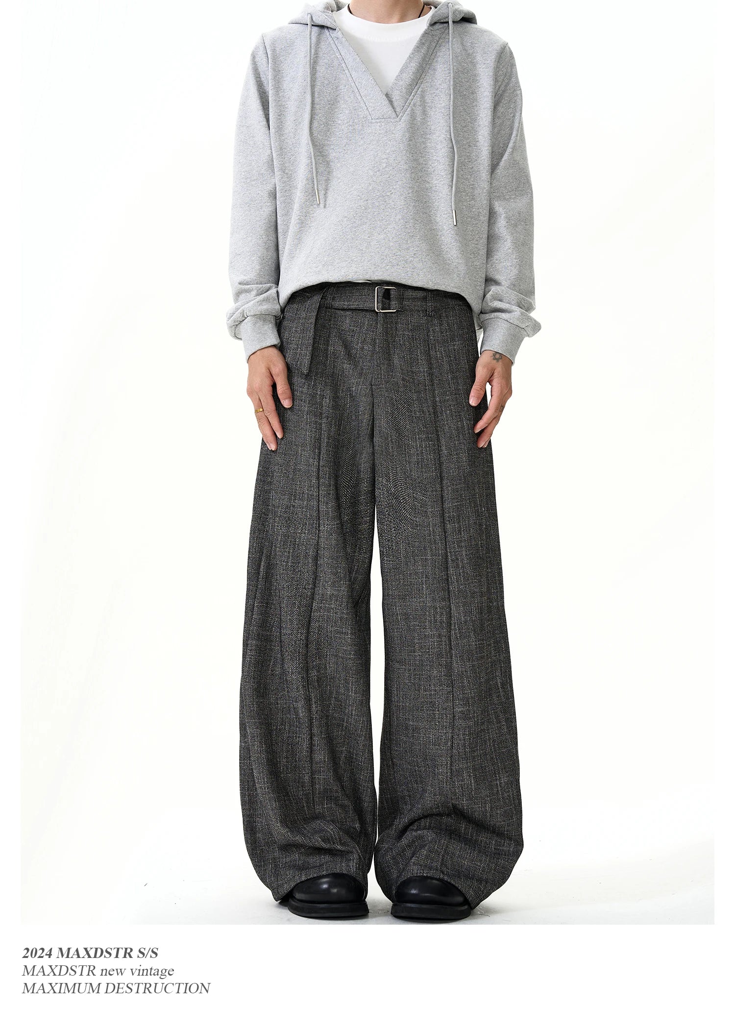 men women streetwear fashion loose casual belt wide leg suit pant boyfriend straight trousers baggy pants unique default style 2245