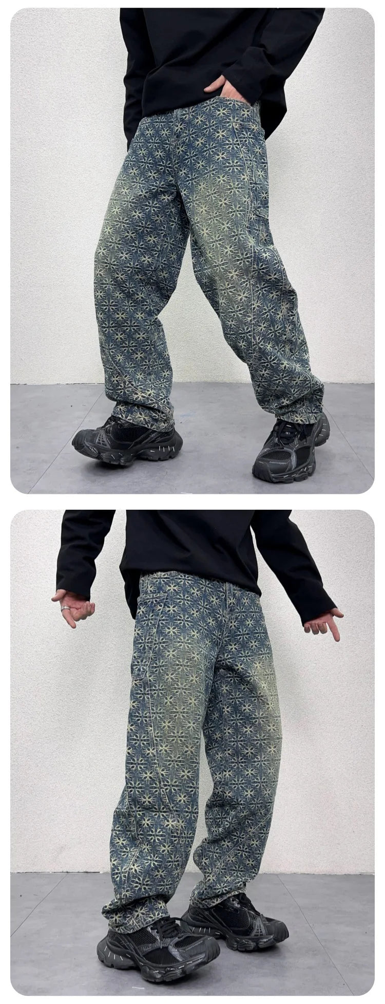 men jacquard loose casual hip hop vibe splice pocket denim baggy jeans pants man streetwear ripped jeans trousers boyfriend unique jeans style 2990