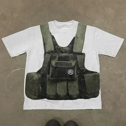 Harajuku Streetwear Y2K New T shirt Men Hip Hop Bulletproof Vest Graphic Print Oversized Cotton Short Sleeved Casual Tops Tees Street King Limited