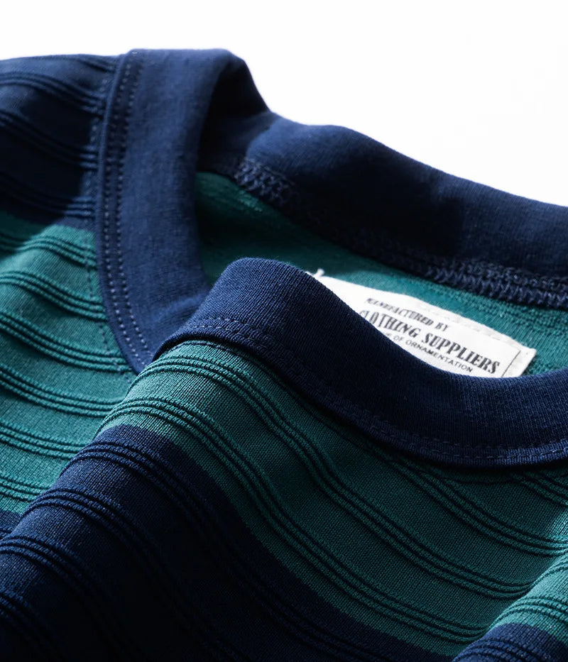 Men's Dark Wide Striped Short Sleeve Tees, Casual Tops, Round Neck, Thick, 100% Cotton, New, Summer Street King Limited