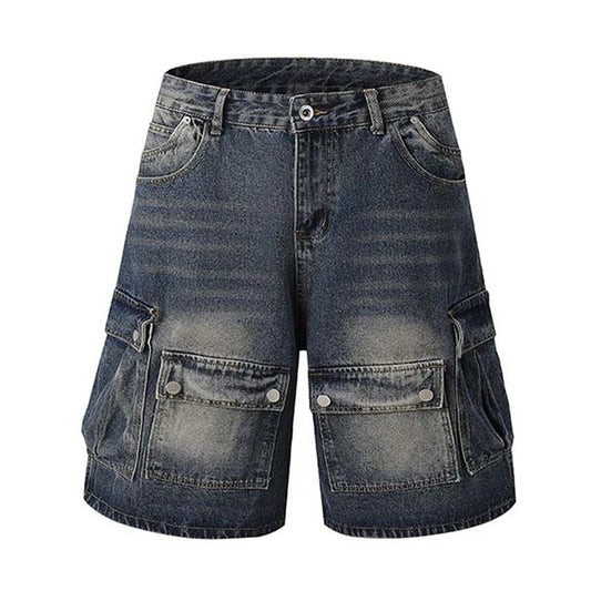 vintage multi pocket jean shorts for men 2024 summer harajuku streetwear hip hop cargo denim short pants retro baggy shorts combat utility trousers