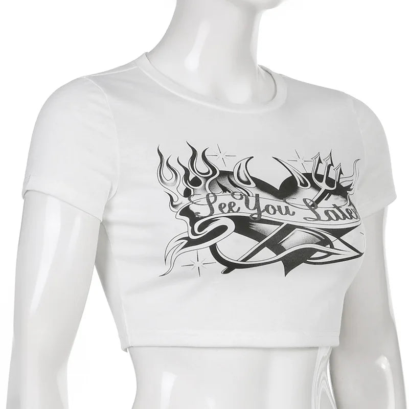 Streetwear Personality Trend Love Graphics Gothic Y2K White Baby Crop Tops American Fashion Harajuku Vintage Chic Women T-shirt Street King Limited