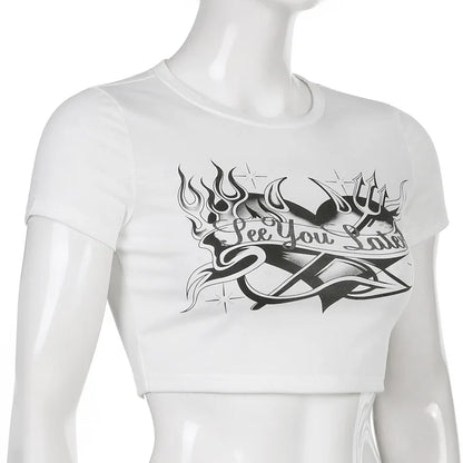 Streetwear Personality Trend Love Graphics Gothic Y2K White Baby Crop Tops American Fashion Harajuku Vintage Chic Women T-shirt Street King Limited