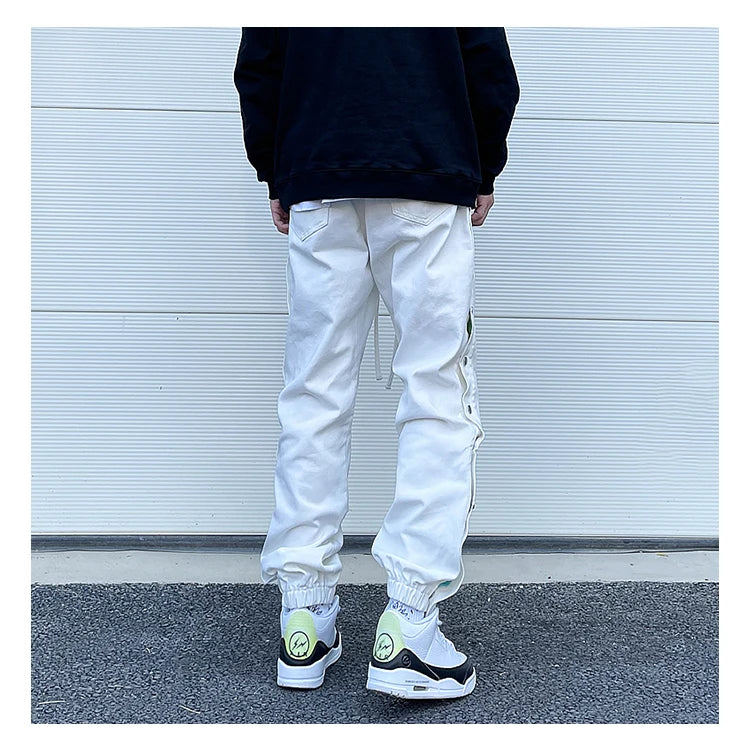 washed distressed denim sweatpant cashew flower patchwork oversized splice buckle jogging jeans casual button baggy men clothing unique joggers style 3342
