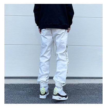washed distressed denim sweatpant cashew flower patchwork oversized splice buckle jogging jeans casual button baggy men clothing unique joggers style 3342