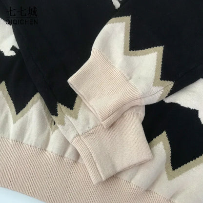 Japanese Knitted Sweater Women Men Cartoon Rabbit Pullover Jumpers Streetwear Hip Hop O-neck Loose Knitwear Sweater Tops Unisex Street King Limited
