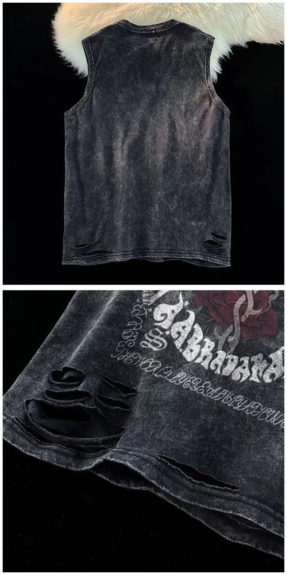 European and American pure cotton washed T-shirts for men and women in summer American fashion brand high street hip-hop vests Street King Limited