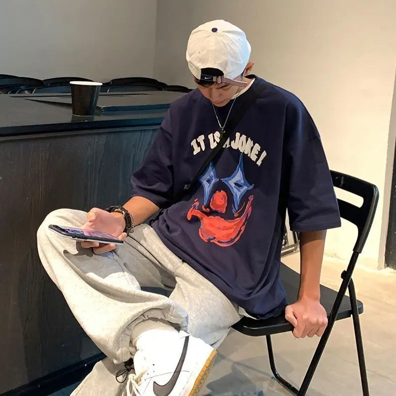 Pure cotton 2024 new summer fashion brand clown t-shirt men's short-sleeved loose ins trend versatile half-sleeved T-shirts tops Street King Limited