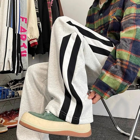 Summer Korean style spliced side striped sports trousers Fashion American loose y2k versatile retro street straight casual pants Street King Limited