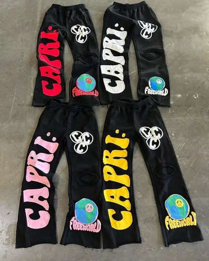 european and american new embroidered oversized trousers men y2k trendy hip hop knitted pants loose casual wide leg pants women unique default style 3473
