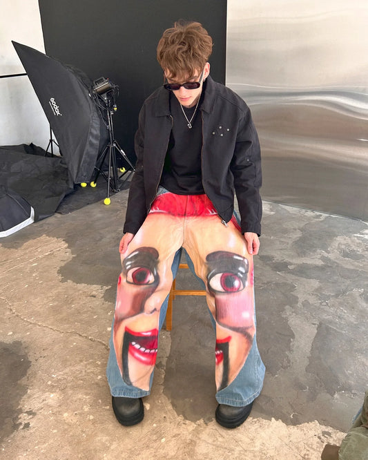 high street casual puppet master pattern sweatpants retro y2k men jeans street hip hop straight harajuku streetwear men clothing urban active pants