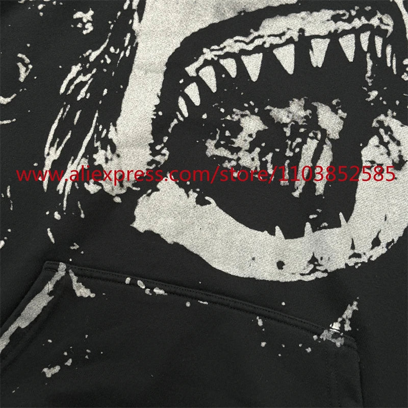 Autumn and Winter New Vintage Men's Hoodie Long Sleeve Hoodie American Heavy Weight Oversize High Street Jaws Cartoon Print Tops Street King Limited