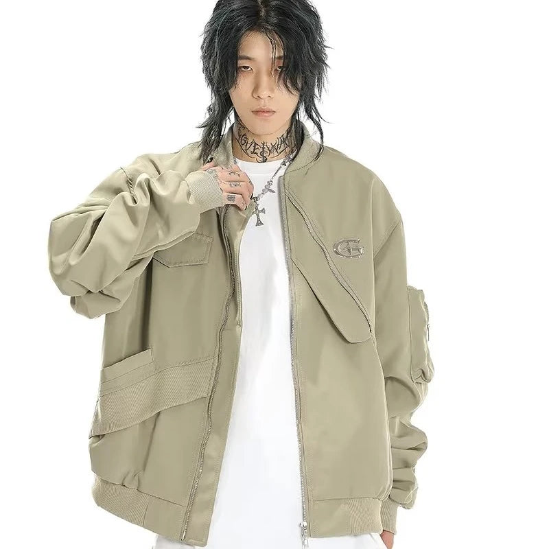 american street pilot jacket mens spring irregular trend loose tooling male coats zipper multiple pockets couple baseball jersey minimalist street pants