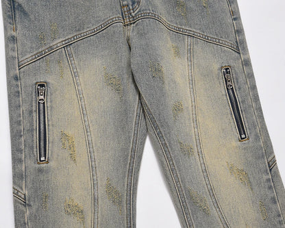 hip hip streetwear denim straight pants mens harajuku retro washed cotton casual zipper joggers jeans trousers pants jean men unique joggers style 1098