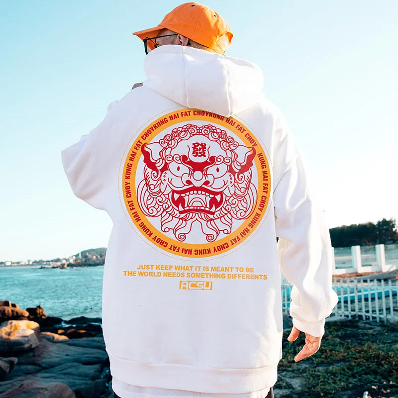 Autumn Dancing Lion Print Hooded Sweatshirts Hombre Hip Hop Fleece Streetwear Hoodies New Oversized Y2K Vintage Fashion Hoody Street King Limited