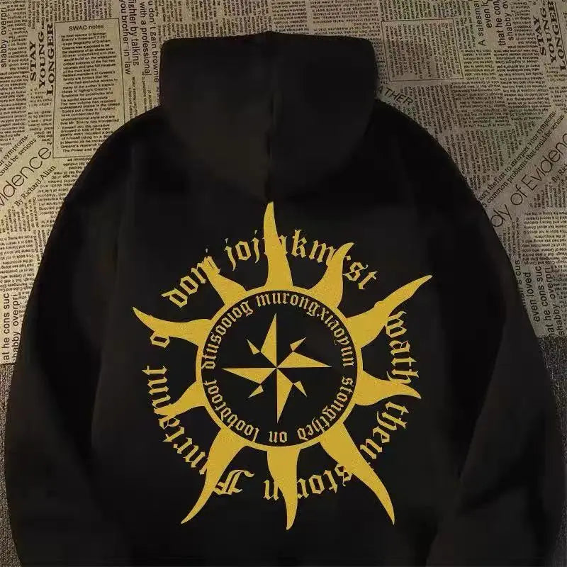 High street cross star hooded sweatshirt for men in autumn and winter super popular student trend plus velvet jacket for men Y2K Street King Limited