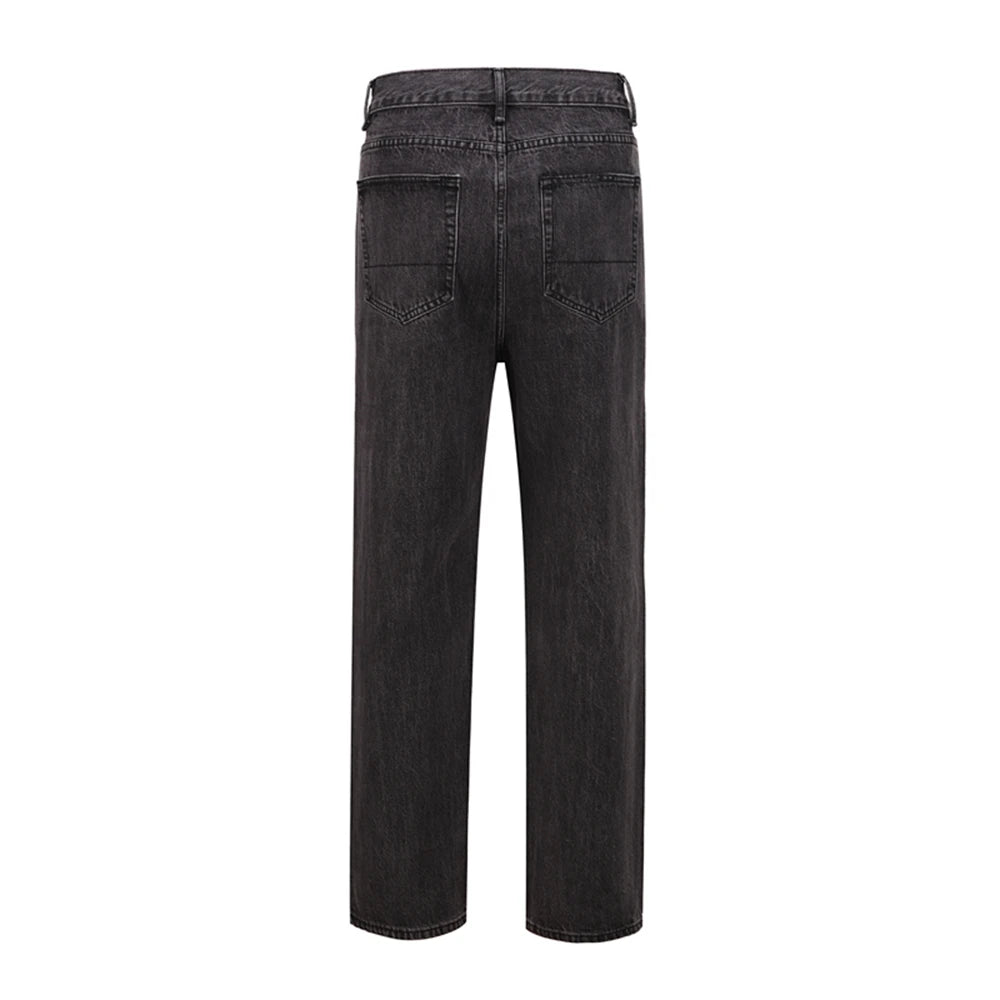 retro pu leather butterfly embroidery black jeans for men straight patchwork casual baggy denim pants loose jean trousers urban skinny jeans