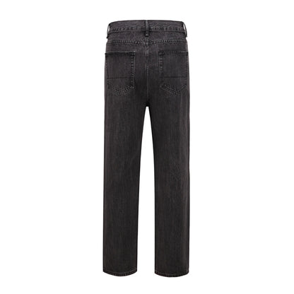 retro pu leather butterfly embroidery black jeans for men straight patchwork casual baggy denim pants loose jean trousers urban skinny jeans