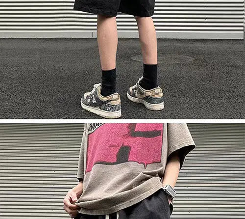 Korean Khaki Cargo Shorts for Men and Women in Summer Y2K Japanese Retro Casual Wide-leg Harajuku Trendy Sports Shorts Street King Limited
