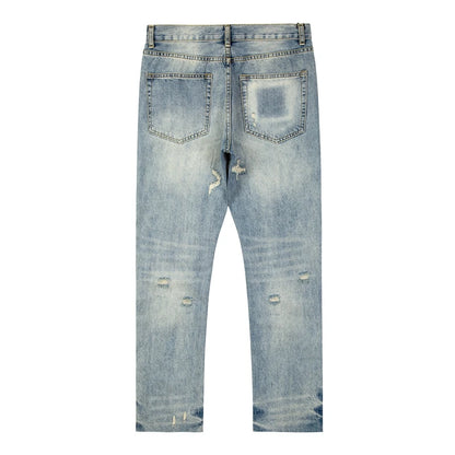 ripped hole distressed black blue washed mens jeans straight casual baggy pockets pencil pants streetwear loose denim trousers unique jeans style 1874