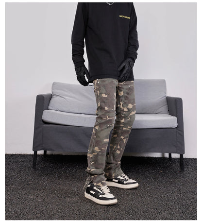 mens hip hop streetwear denim pants fashion camouflage pants 2023 harajuku cotton zipper joggers slim fit jeans trousers pants unique joggers style 1716