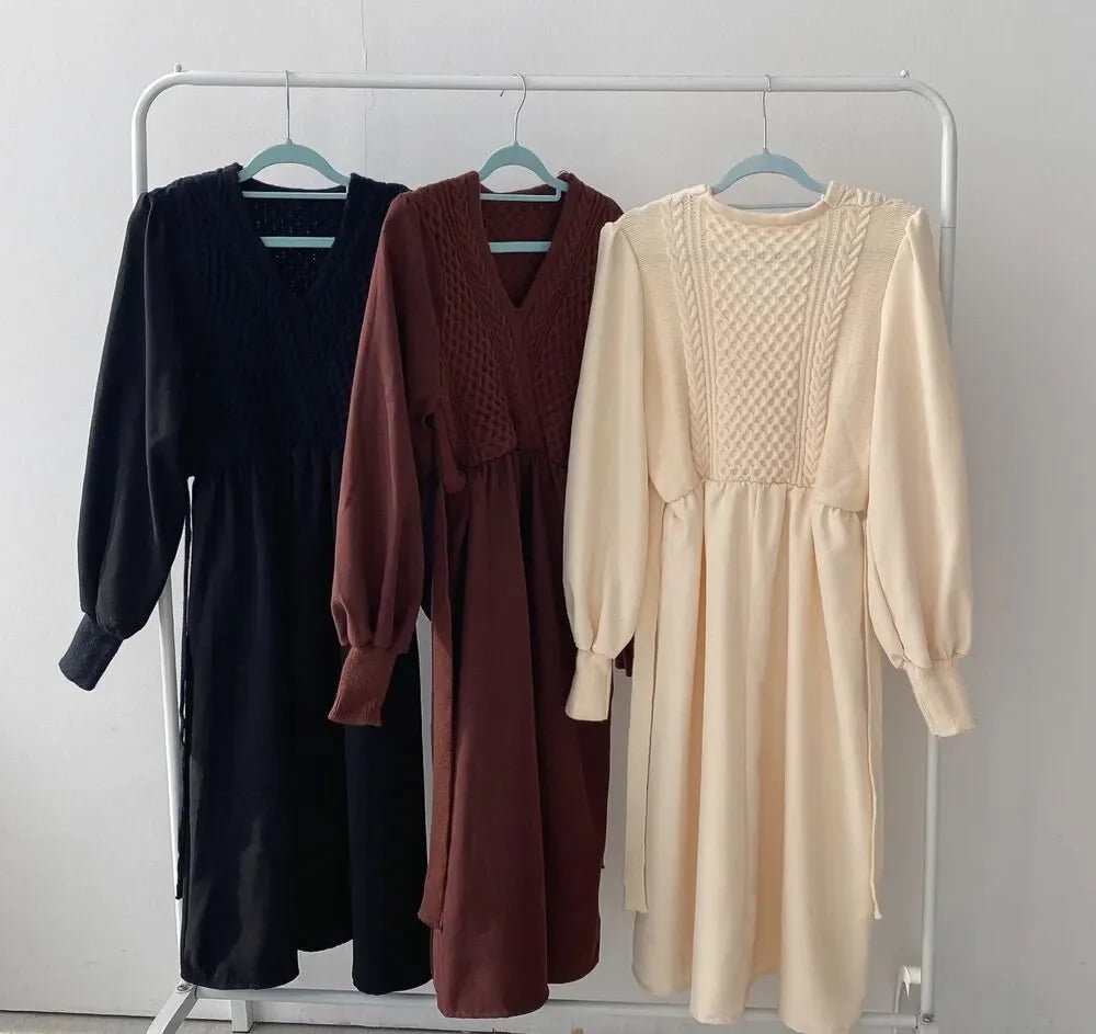 Winter Dress Long Elegant Splicing Stripes Y2k Knitted Dress Women Koean Fashion Long Sleeve Dresses Female Club Party Vestidos Street King Limited
