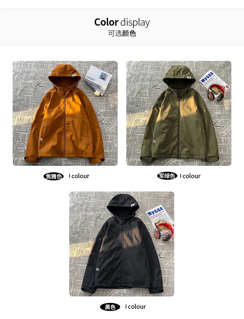 autumn spring casual mens outdoor jacket basic solid colour hooded windbreaker unisex coats waterproof male jackets unique default style 5127