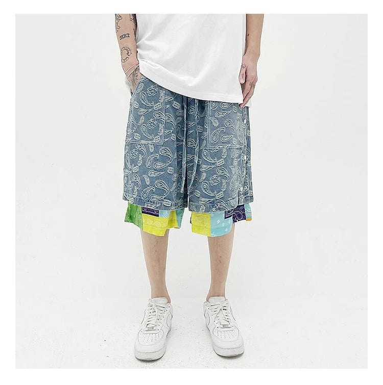 hip hop loose shorts elastic waist pants fashion patchwork half pant mens summer casual drewstring streetwear sportswear jogger unique joggers style 2416