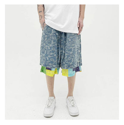 hip hop loose shorts elastic waist pants fashion patchwork half pant mens summer casual drewstring streetwear sportswear jogger unique joggers style 2416