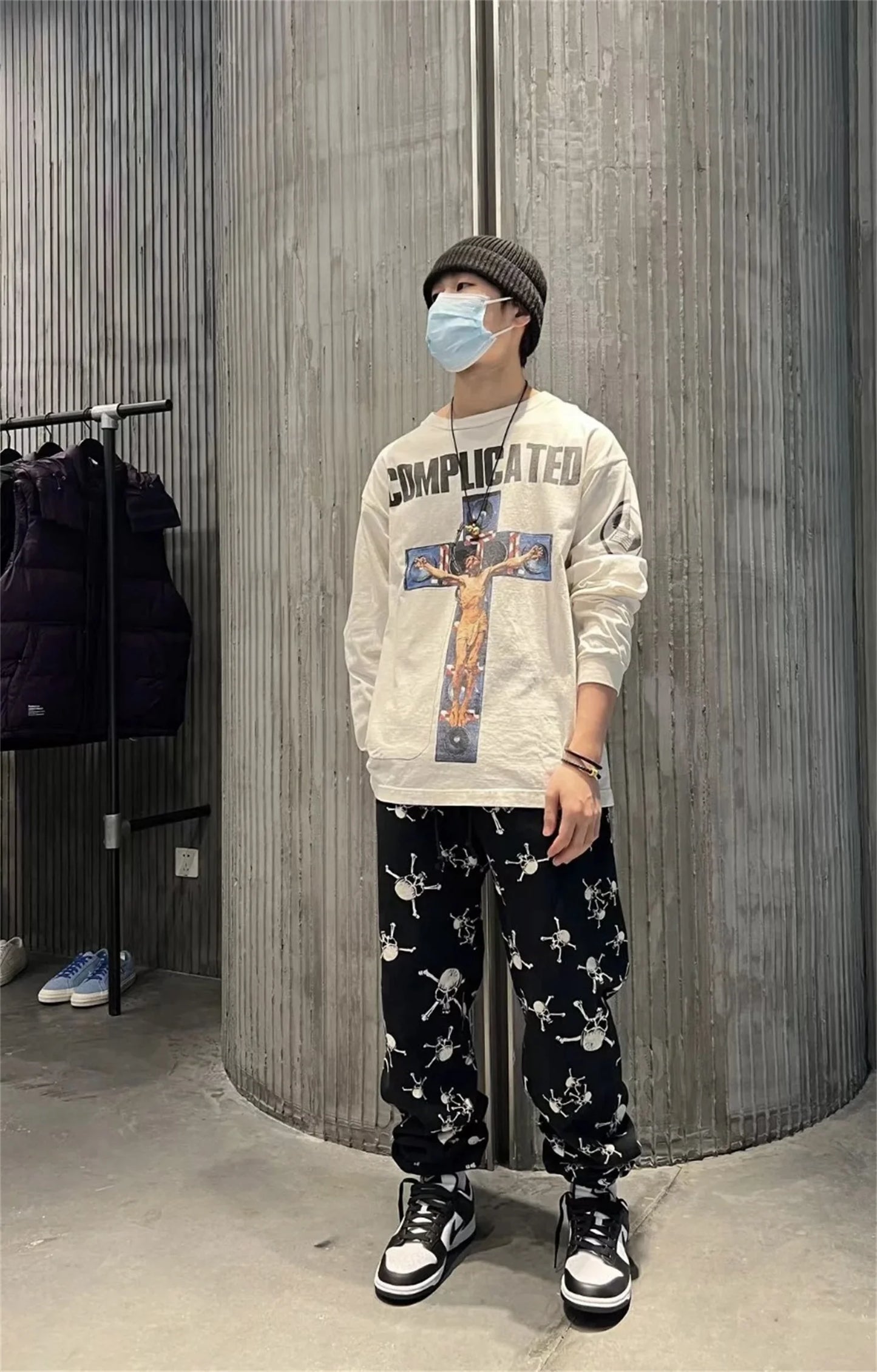 Summer 24ss Cross Print Brand Fashion Round Neck High-Street Round Neck Cotton Long Sleeve T Shirt Pullover Street King Limited