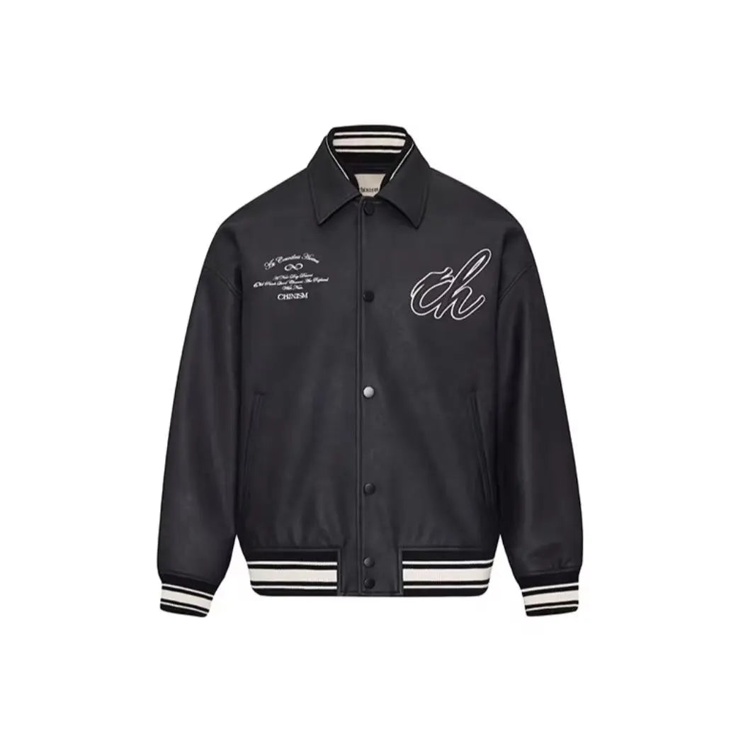 american motorcycle pu leather jacket mens street hip hop letter embroidery loose coat college retro pilot baseball outwear unique default style 2642