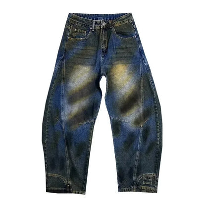 autumn hip hop graffiti painted baggy jeans mens y2l streetwear wide leg denim pants punk fashion distressed gradient jean unique jeans style 266