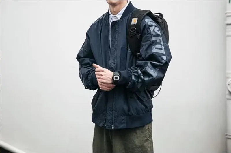 japanese trendy charge jacket mens american pilot windproof tooling coats thin loose letter printed unisex baseball jersey unique default style 2272