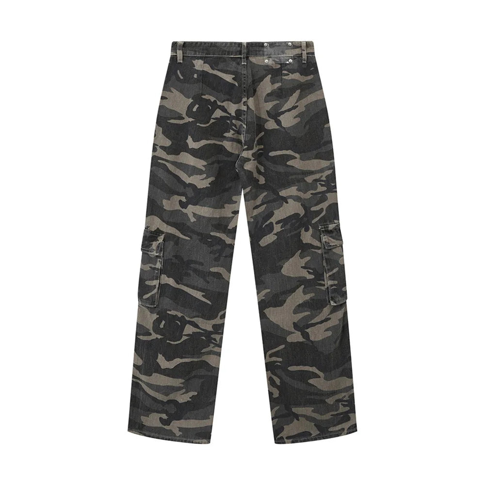vintage pockets camouflage denim pants men jeans hip hop streetwear military cargo pants unique cargo style 4972