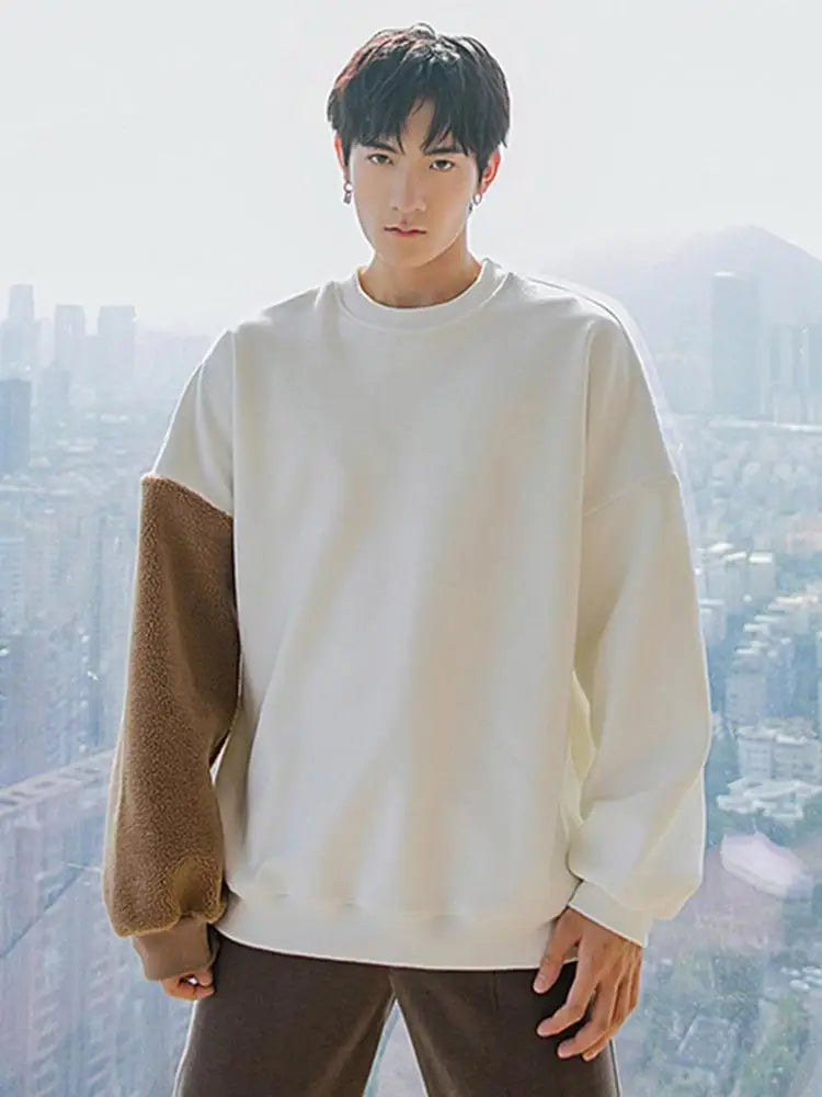 Long-sleeved Round Neck Sweater Lamb Hair Embroidery Flocking Sweater Loose Warm Winter Men's Bear Street King Limited