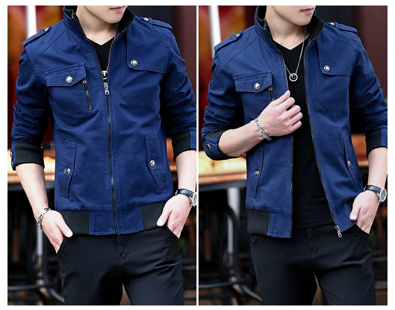 2024 spring autumn new mens jacket korean fashion stand up collar thick denim cargo pants pure cotton coat top clothes unique cargo style 4581