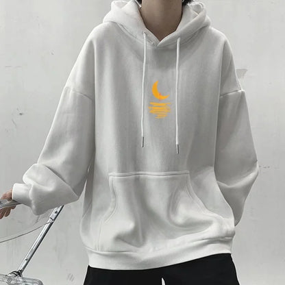 Cartoon Moon Graphic Hoodies Men Casual Hip Hop Streetwear Fleece Hooded Sweatshirt Autumn Y2K Vintage Pullover Hoody Hombre Street King Limited