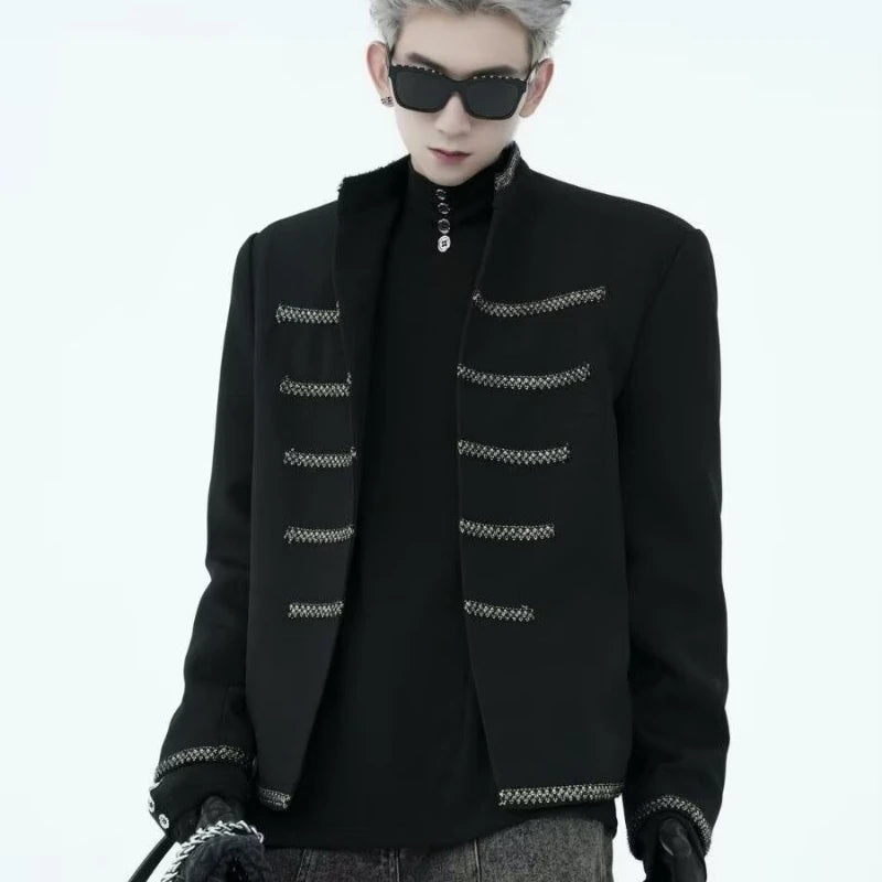 street black mens suit jacket 2024 new palace fashion stand collar unisex outwear oversized printing shoulder pads coats male menswear bottoms