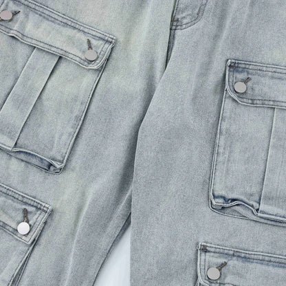 2024 multi pocket jeans vintage mens harajuku cargo denim pants retro hip hop straight loose jean pants combat utility trousers