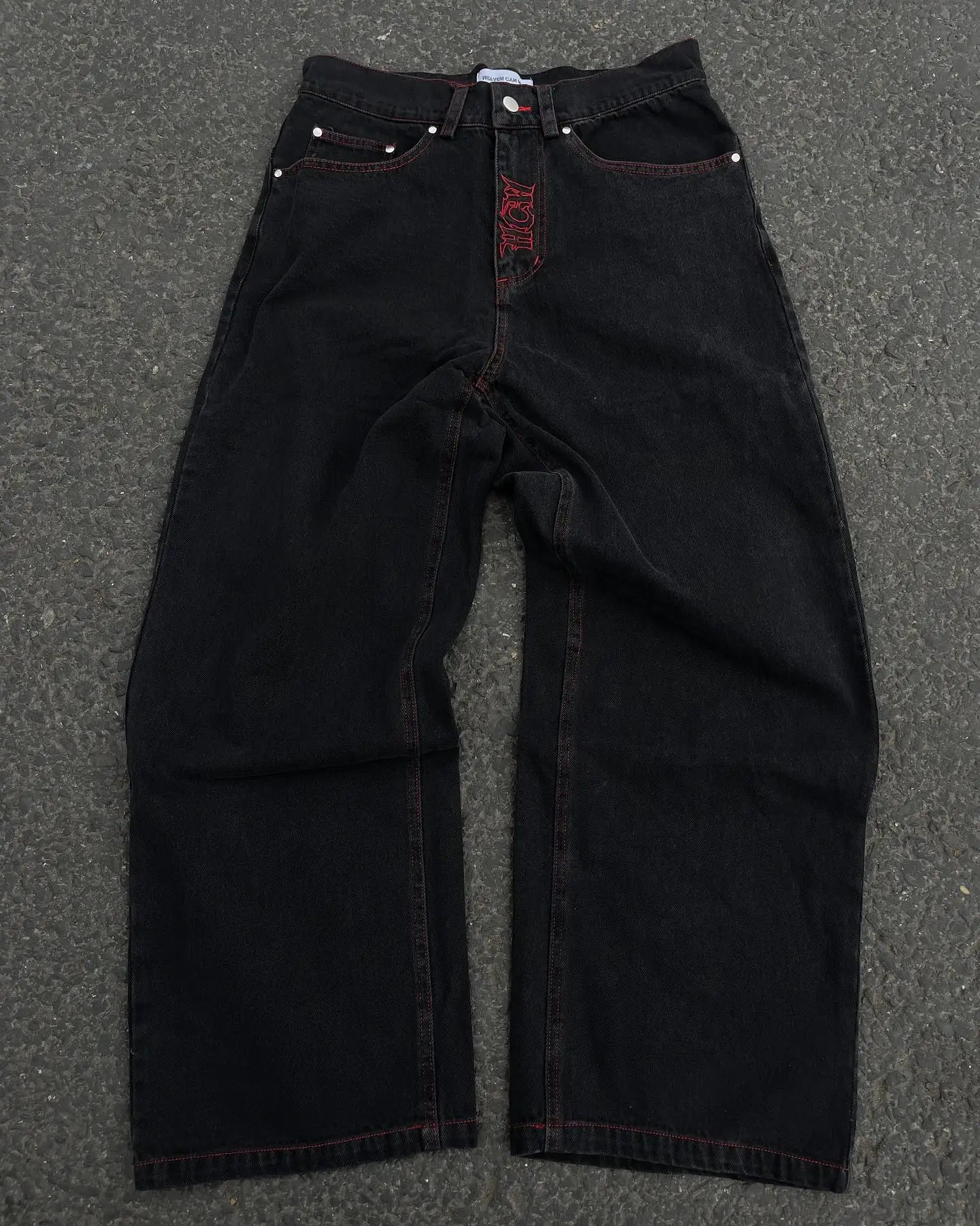 Y2K Retro American Personality Design Fashionable Loose Straight Jeans Men Street Hip-hop Harajuku All-match Floor Mopping Pants Street King Limited