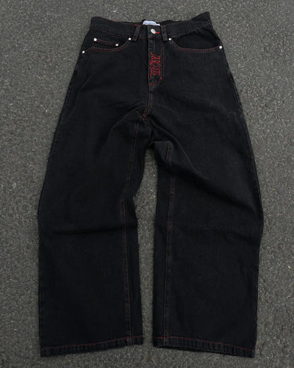 Y2K Retro American Personality Design Fashionable Loose Straight Jeans Men Street Hip-hop Harajuku All-match Floor Mopping Pants Street King Limited