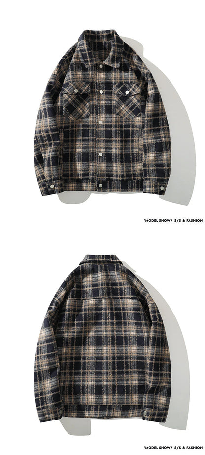 american retro red plaid jacket england style couple shirt jackets autumn new unisex coat three dimensional pockets design unique default style 5750