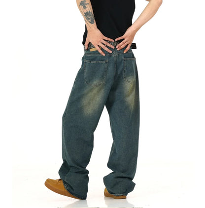 retro washed denim baggy jeans pants unisex hip hop fashion streetwear harajuku loose wide leg straight y2k pants joggers men unique joggers style 4970